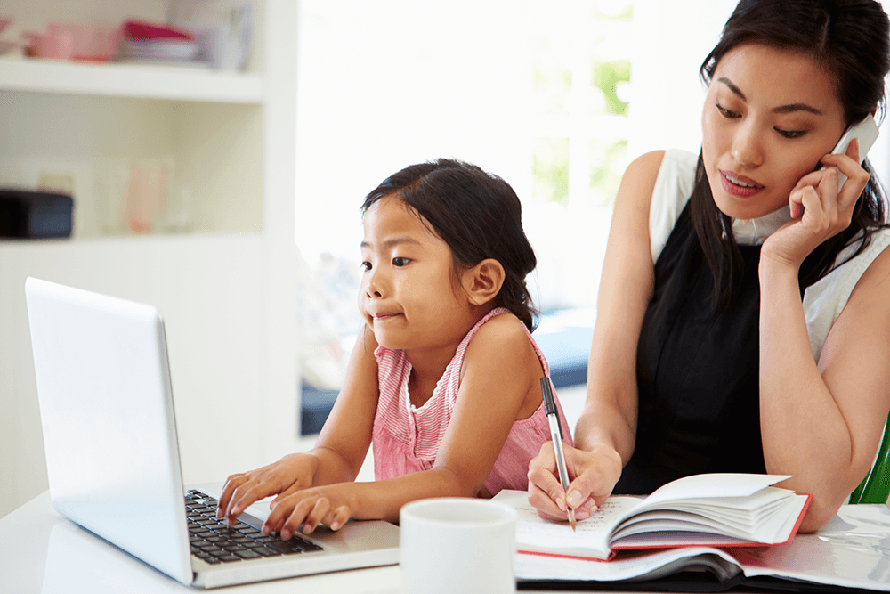 What employees really want: mother working from home with daughter